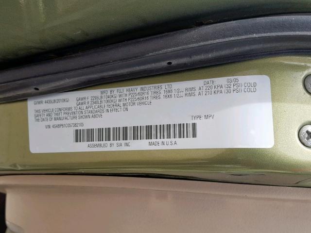 4S4BP61C057382105 - 2005 SUBARU LEGACY OUT GREEN photo 10