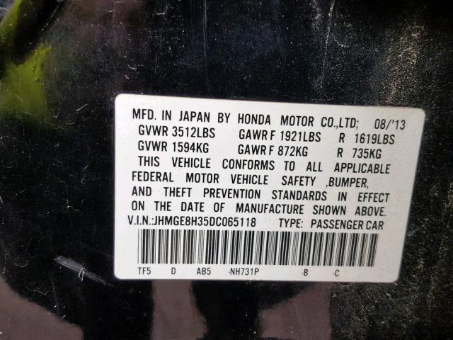 JHMGE8H35DC065118 - 2013 HONDA FIT BLACK photo 10