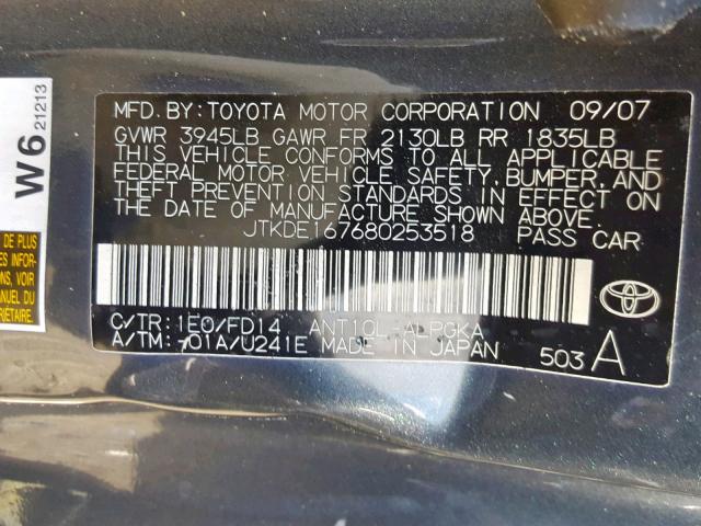 JTKDE167680253518 - 2008 TOYOTA SCION TC ნაცრისფერი ფოტო 10