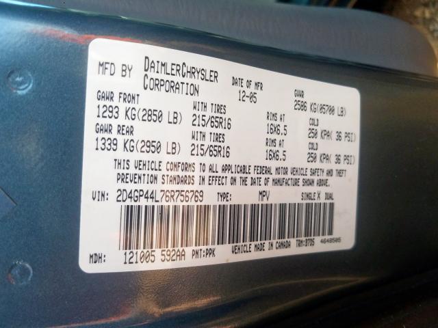 2D4GP44L76R756769 - 2006 DODGE GRAND CARAVAN SXT  photo 10