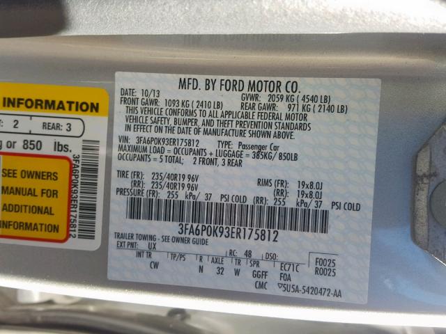 3FA6P0K93ER175812 - 2014 FORD FUSION TIT SILVER photo 10