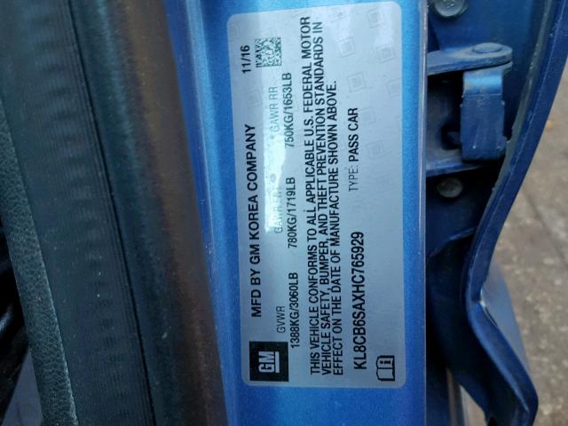 KL8CB6SAXHC765929 - 2017 CHEVROLET SPARK LS BLUE photo 10