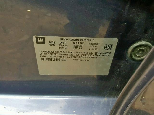 1G11B5SL9EF210841 - 2014 CHEVROLET MALIBU LS BLUE photo 10