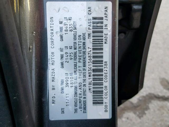 JM1BL1M83C1568747 - 2012 MAZDA 3 I GRAY photo 10