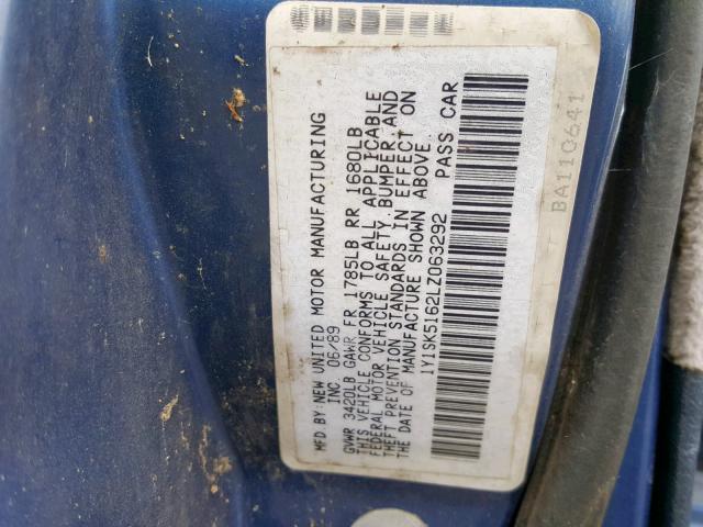 1Y1SK5168LZ071655 - 1990 GEO PRIZM BASE BLUE photo 10