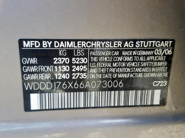 WDDDJ76X66A073006 - 2006 MERCEDES-BENZ CLS 55 AMG GRAY photo 10