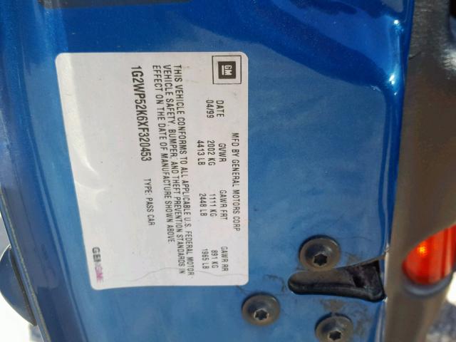 1G2WP52K6XF320453 - 1999 PONTIAC GRAND PRIX BLUE photo 10