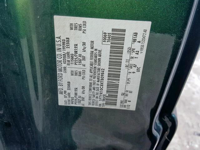 1FTYR10C8XTB09842 - 1999 FORD RANGER GREEN photo 10