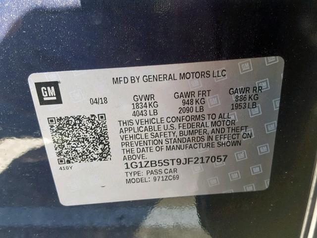 1G1ZB5ST9JF217057 - 2018 CHEVROLET MALIBU LS BLUE photo 10