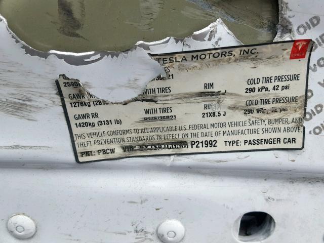 5YJSA1CG5DFP21992 - 2013 TESLA MODEL S Սպիտակ լուսանկար 10