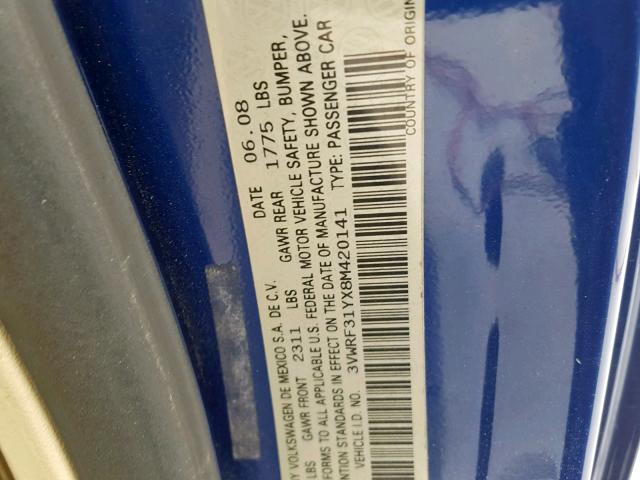 3VWRF31YX8M420141 - 2008 VOLKSWAGEN NEW BEETLE Mavi foto 10