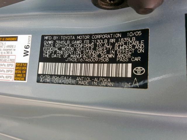 JTKDE167460097508 - 2006 TOYOTA SCION TC 蓝色 照片 10