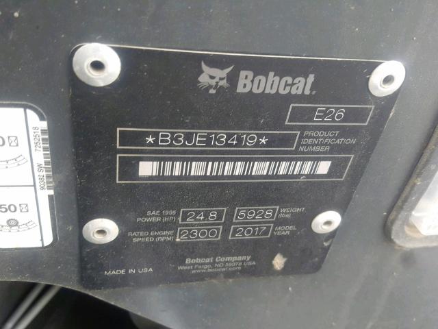 B3JE13419 - 2017 BOBCAT E26 WHITE photo 10