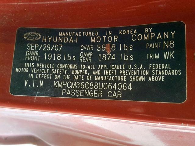 KMHCM36C88U064064 - 2008 HYUNDAI ACCENT GS 橙色 照片 10