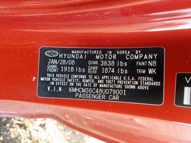 KMHCM36C48U079001 - 2008 HYUNDAI ACCENT GS  photo 10