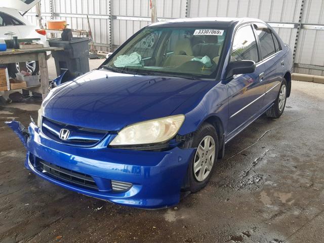 1HGES16305L026872 - 2005 HONDA CIVIC DX V BLUE photo 2