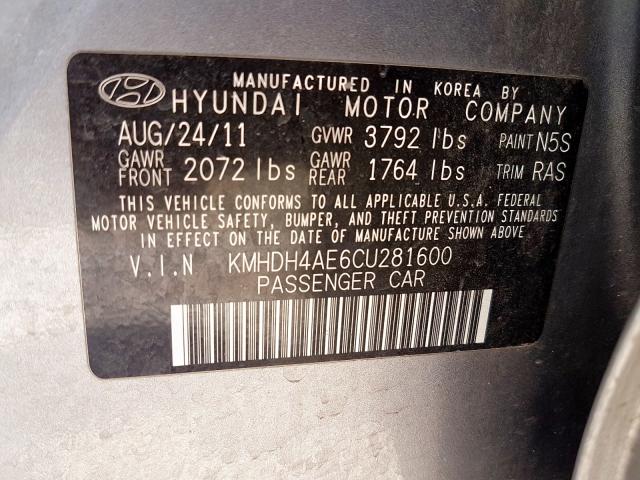 KMHDH4AE6CU281600 - 2012 HYUNDAI ELANTRA GLS  photo 10