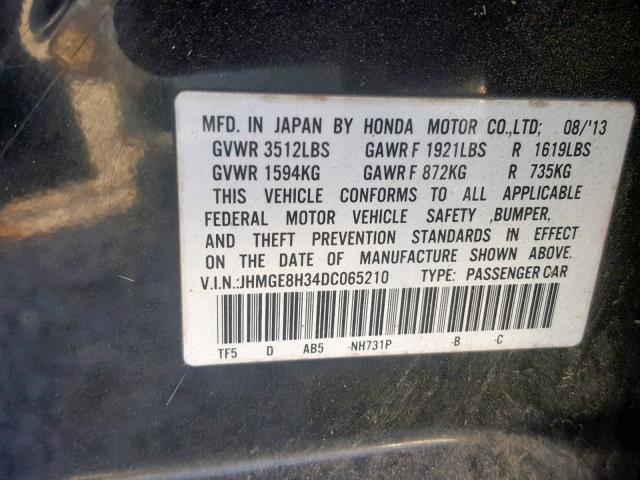 JHMGE8H34DC065210 - 2013 HONDA FIT BLACK photo 10