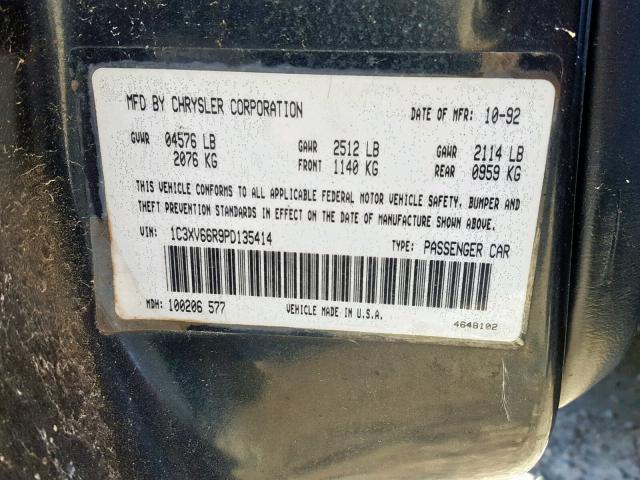 1C3XV66R9PD135414 - 1993 CHRYSLER NEW YORKER BLACK photo 10