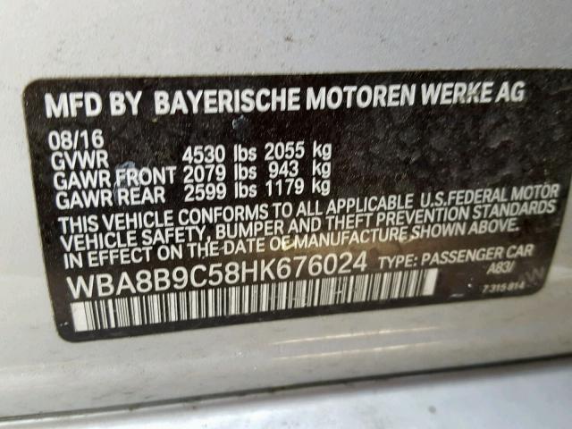 WBA8B9C58HK676024 - 2017 BMW 330 I SILVER photo 10