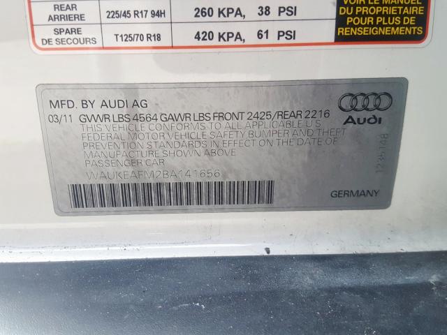 WAUKEAFM2BA141656 - 2011 AUDI A3 PREMIUM PLUS  photo 10