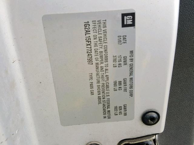 1G2AL15FX77247997 - 2007 PONTIAC G5 SILVER photo 10