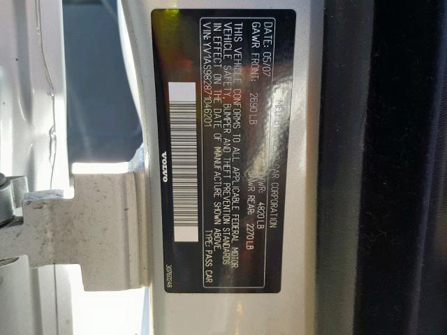 YV1AS982871046201 - 2007 VOLVO S80 3.2 SILVER photo 10