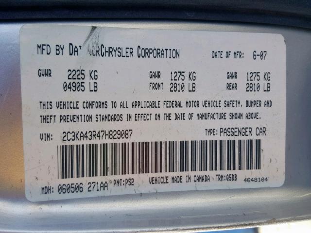 2C3KA43R47H829087 - 2007 CHRYSLER 300 GRAY photo 10