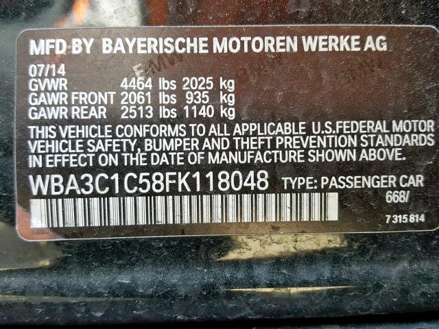 WBA3C1C58FK118048 - 2015 BMW 328 I SULE BLACK photo 10