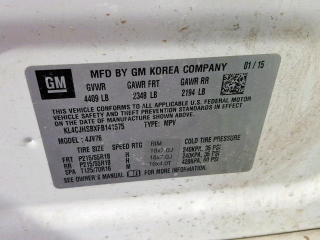 KL4CJHSBXFB141575 - 2015 BUICK ENCORE PRE WHITE photo 10