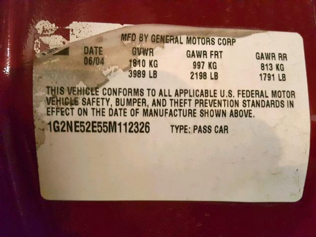 1G2NE52E55M112326 - 2005 PONTIAC GRAND AM S RED photo 10