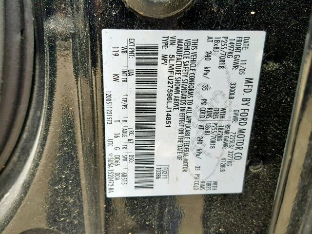 5LMFU27596LJ14851 - 2006 LINCOLN NAVIGATOR 黑色 照片 10