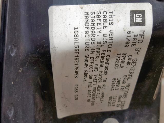 1G8AL55F46Z176098 - 2006 SATURN ION LEVEL GOLD photo 10