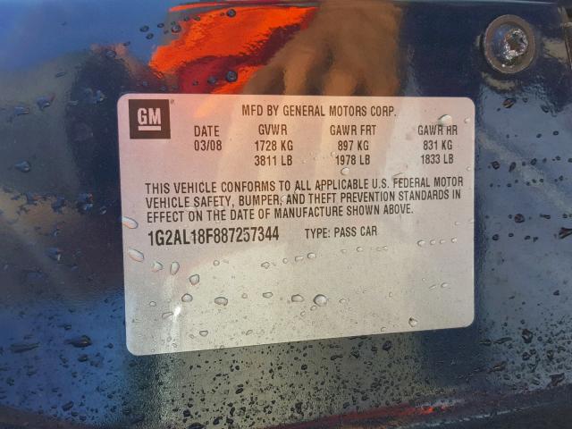 1G2AL18F887257344 - 2008 PONTIAC G5 BLUE photo 10