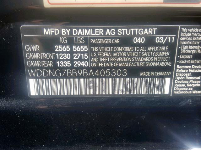 WDDNG7BB9BA405303 - 2011 MERCEDES-BENZ S 550 BLACK photo 10