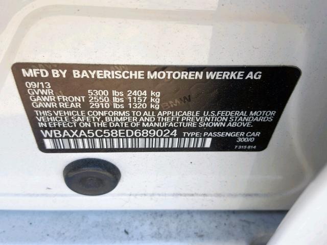 WBAXA5C58ED689024 - 2014 BMW 535 D WHITE photo 10