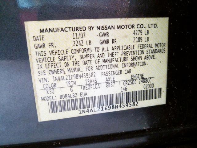 1N4AL21E98N459582 - 2008 NISSAN ALTIMA 2.5  photo 10