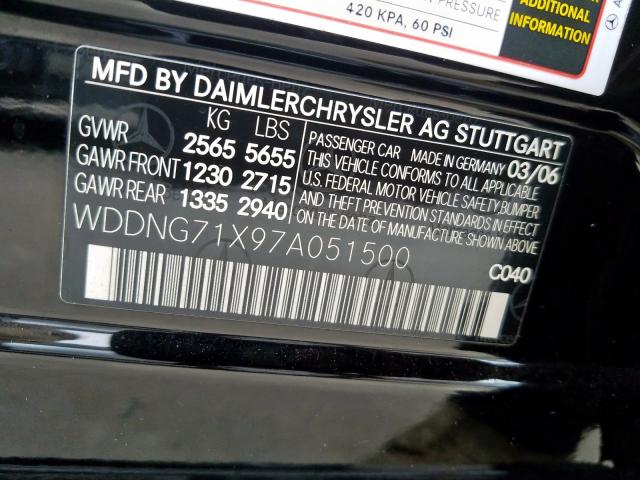 WDDNG71X97A051500 - 2007 MERCEDES-BENZ S 550  photo 10