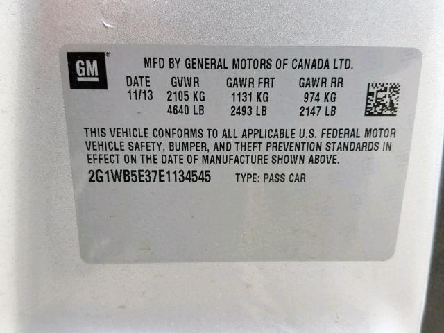 2G1WB5E37E1134545 - 2014 CHEVROLET IMPALA LIM SILVER photo 10