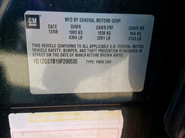 1G1ZG57B19F206535 - 2009 CHEVROLET MALIBU LS BLACK photo 10