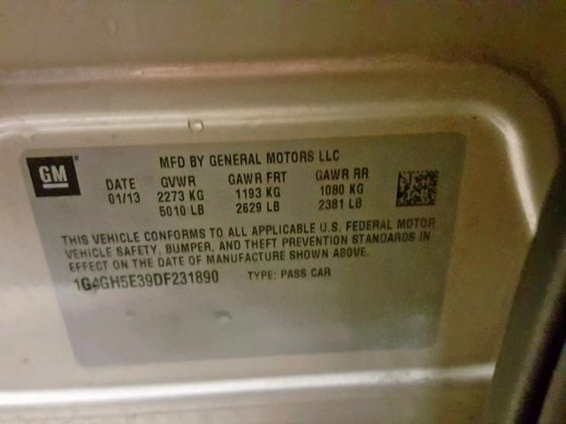 1G4GH5E39DF231890 - 2013 BUICK LACROSSE P CREAM photo 10