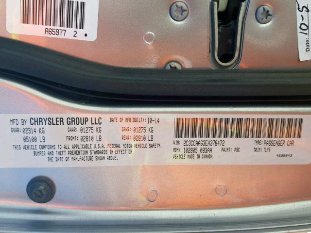 2C3CCAAG3EH378472 - 2014 CHRYSLER 300 SILVER photo 10