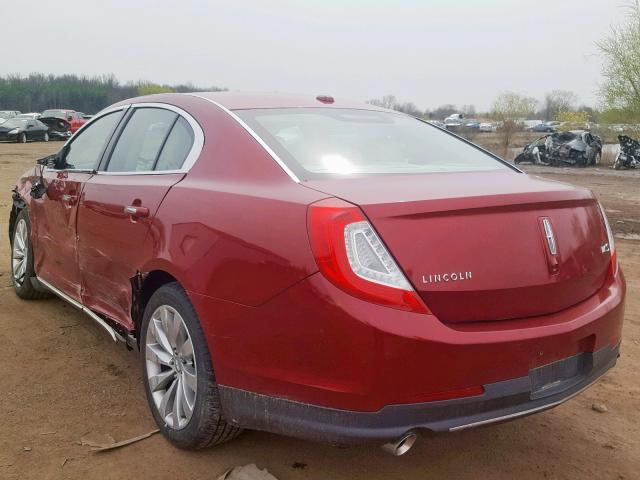 1LNHL9DK6EG610697 - 2014 LINCOLN MKS BURGUNDY photo 3