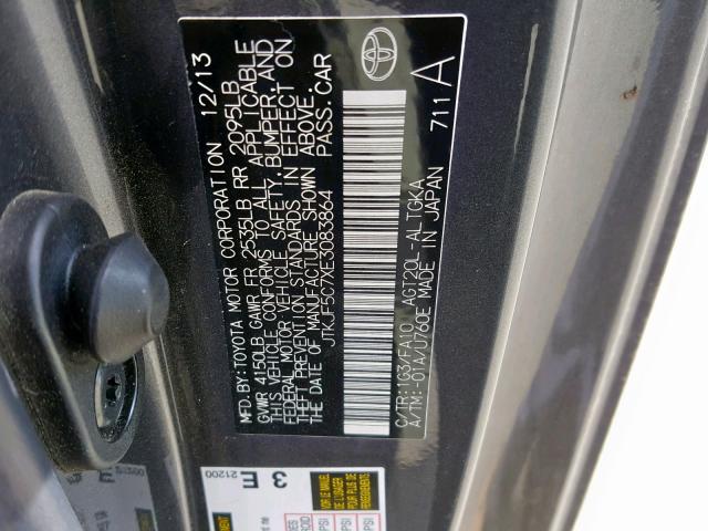 JTKJF5C7XE3083864 - 2014 TOYOTA SCION TC CHARCOAL photo 10