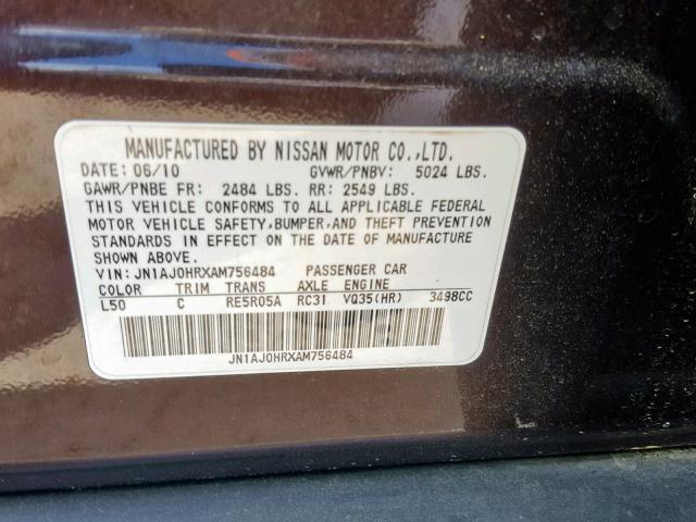 JN1AJ0HRXAM756484 - 2010 INFINITI EX35 BASE BLACK photo 10