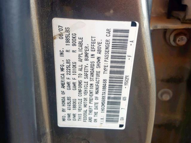 1HGCM56897A188468 - 2007 HONDA ACCORD EX GRAY photo 10