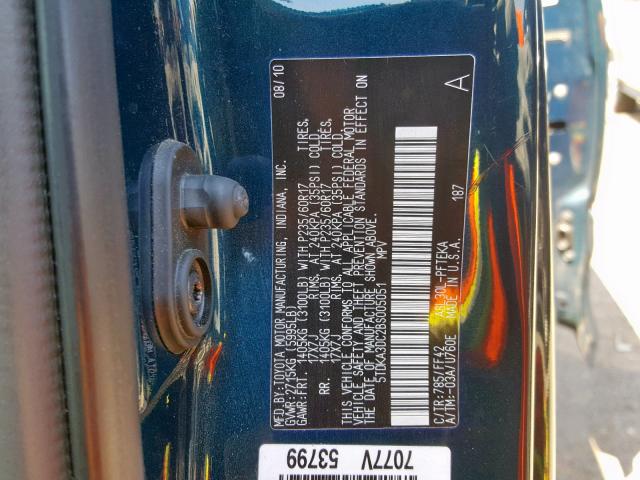 5TDKA3DC2BS005051 - 2011 TOYOTA SIENNA BAS BLUE photo 10