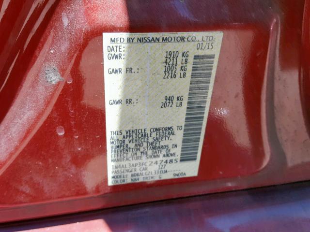 1N4AL3AP3FC247485 - 2015 NISSAN ALTIMA 2.5 RED photo 10