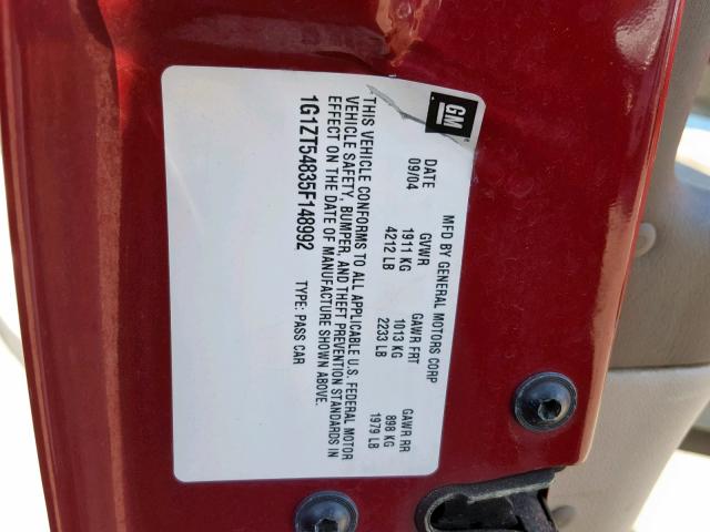 1G1ZT54835F148992 - 2005 CHEVROLET MALIBU LS BURGUNDY photo 10