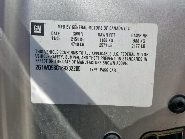 2G1WD58C169232205 - 2006 CHEVROLET IMPALA SUP 银色 照片 10